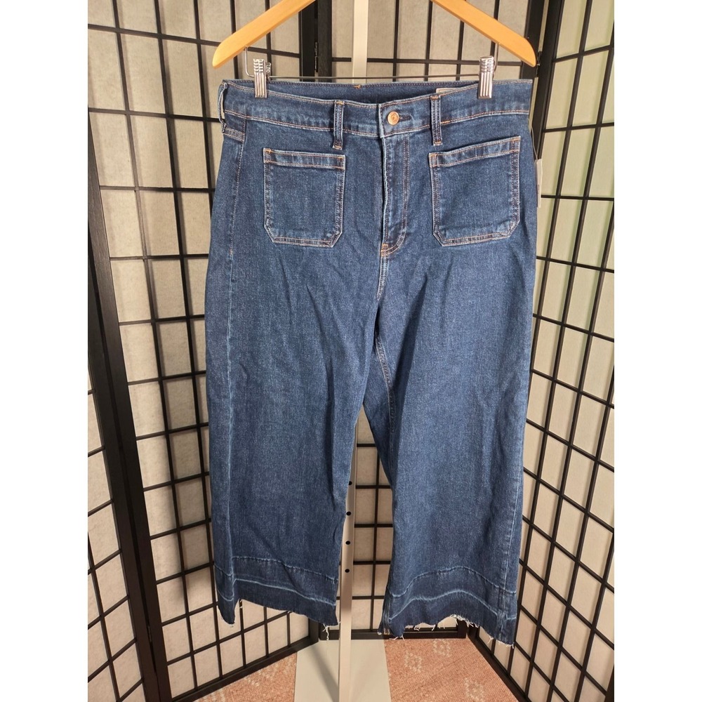Gap High Rise Stride Ankle Jeans Dark Wash Wide Leg Raw Hem 32 14S NEW